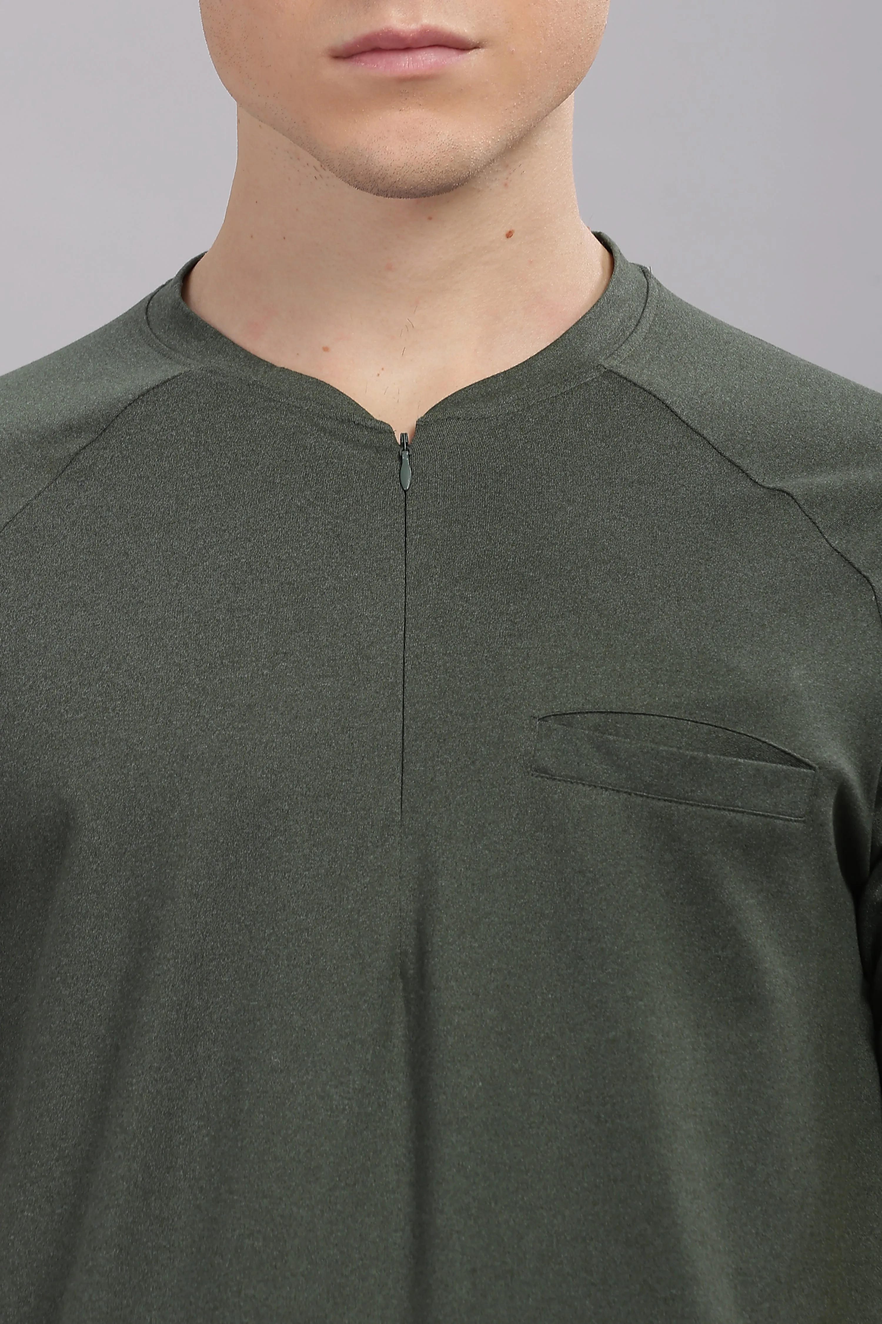 Men's Super Comfy raglan sleeve casual T shirt with chest pocket  (OLIVE)