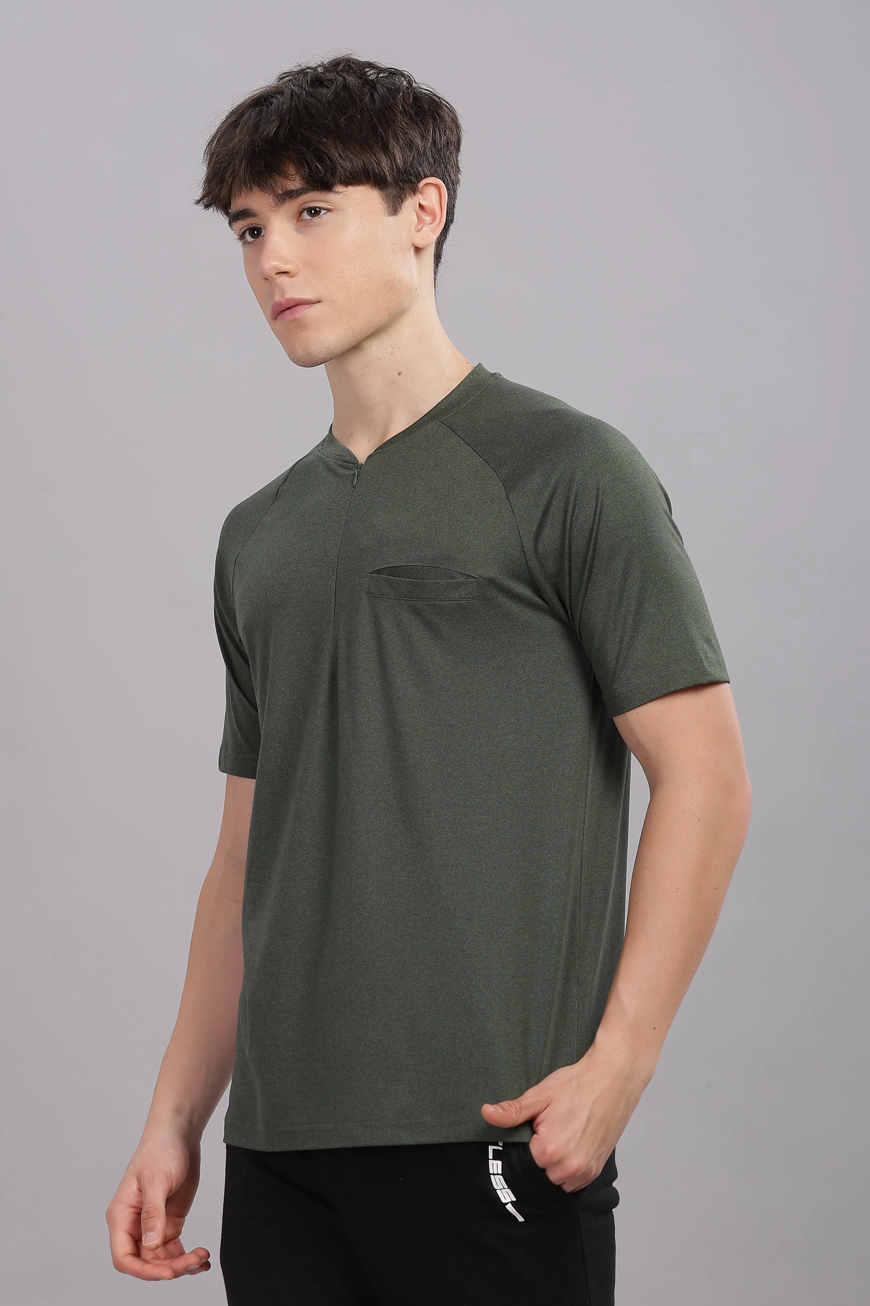 Men's Super Comfy raglan sleeve casual T shirt with chest pocket  (OLIVE)