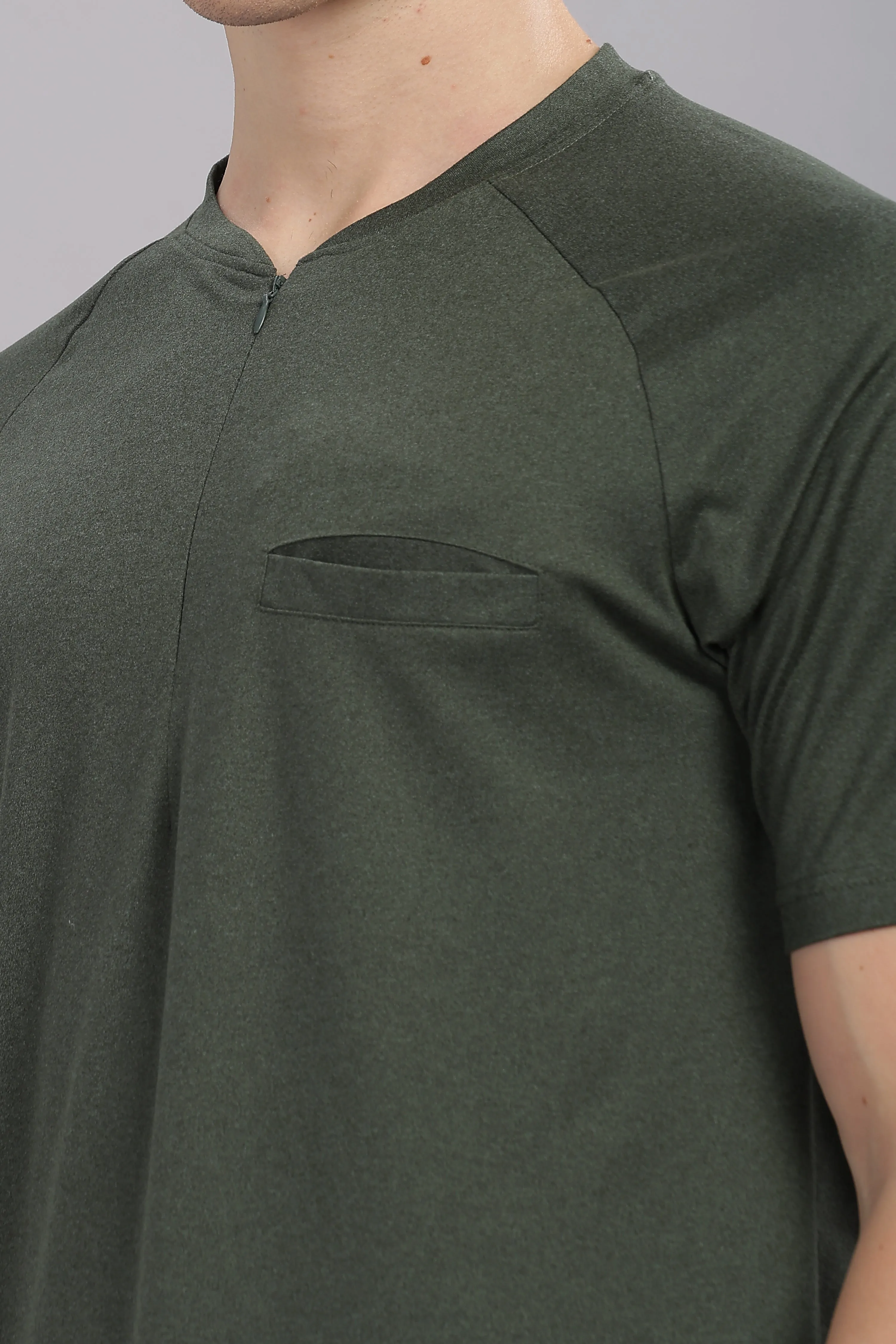 Men's Super Comfy raglan sleeve casual T shirt with chest pocket  (OLIVE)