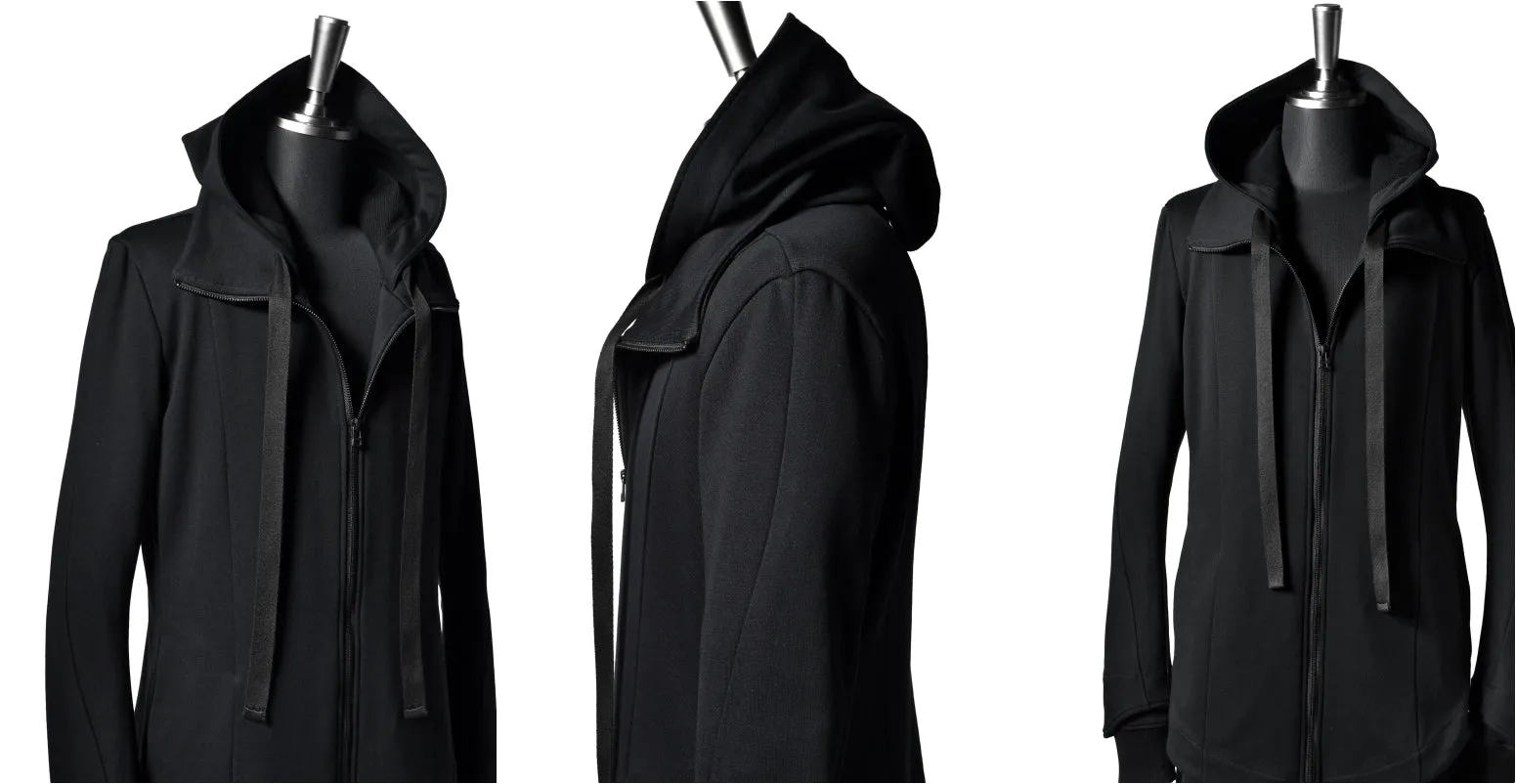 Men's SWEATER LAYER HOODED JACKET / High Neck Long Parka Asymmetric