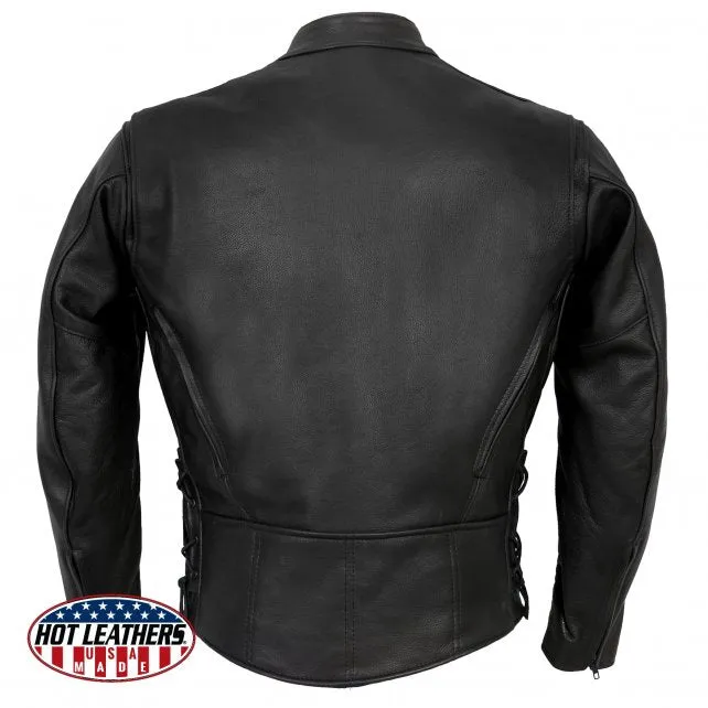 Men's USA Made Premium Leather Motorcycle Jacket with Reflective Piping, JKM5003-HL