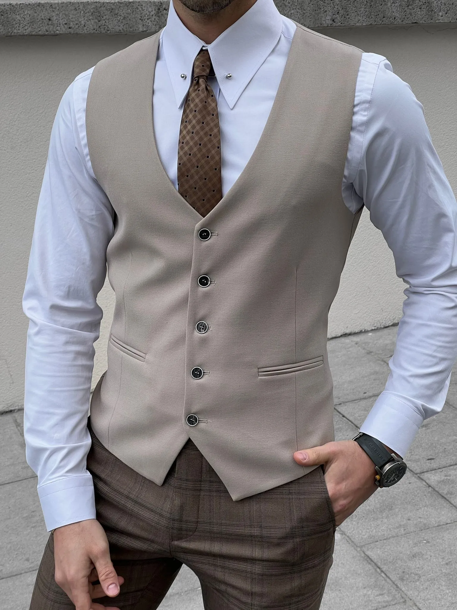 Men's Vest Single Breasted Business Casual V Neck Waistcoat