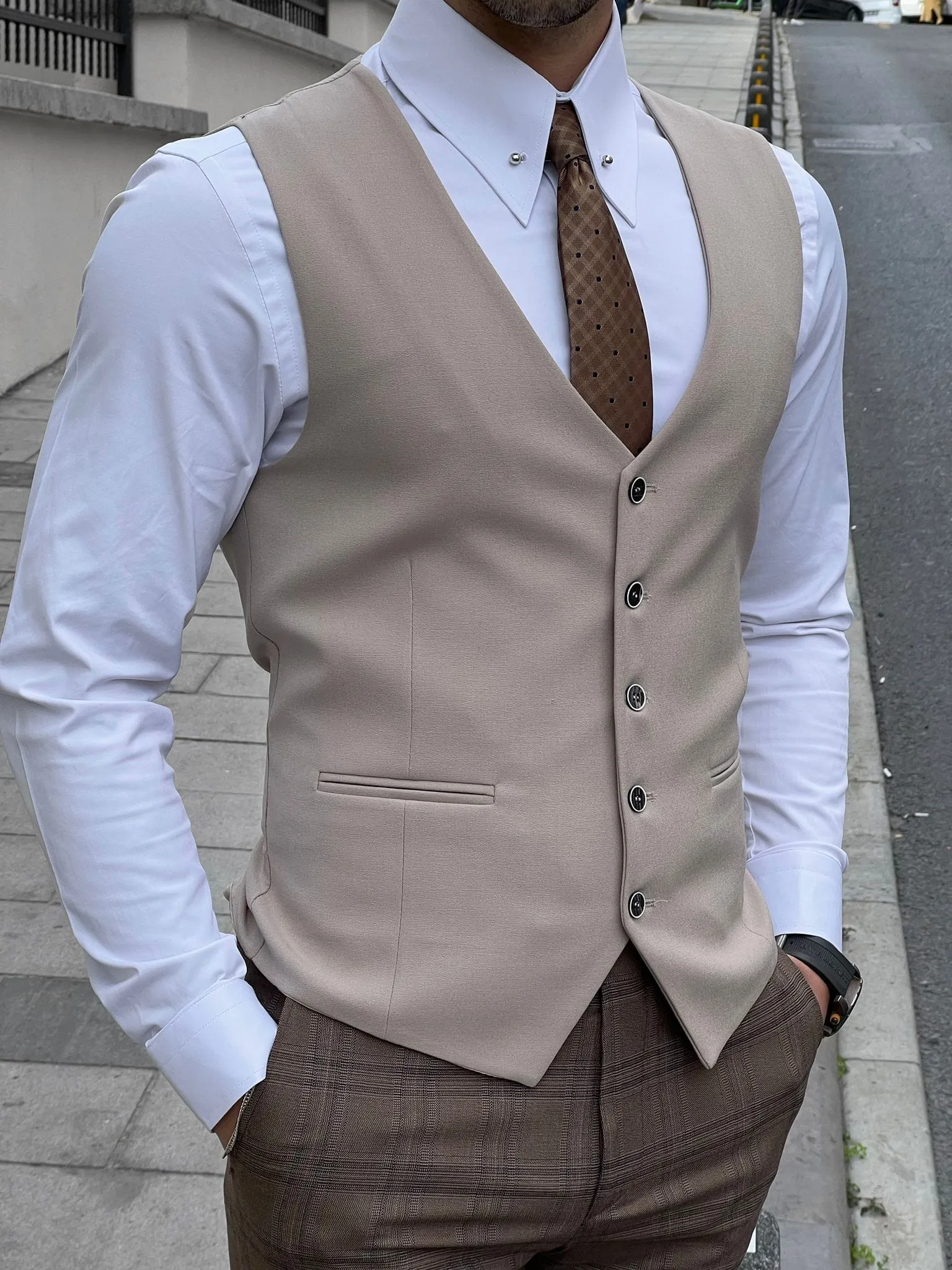 Men's Vest Single Breasted Business Casual V Neck Waistcoat