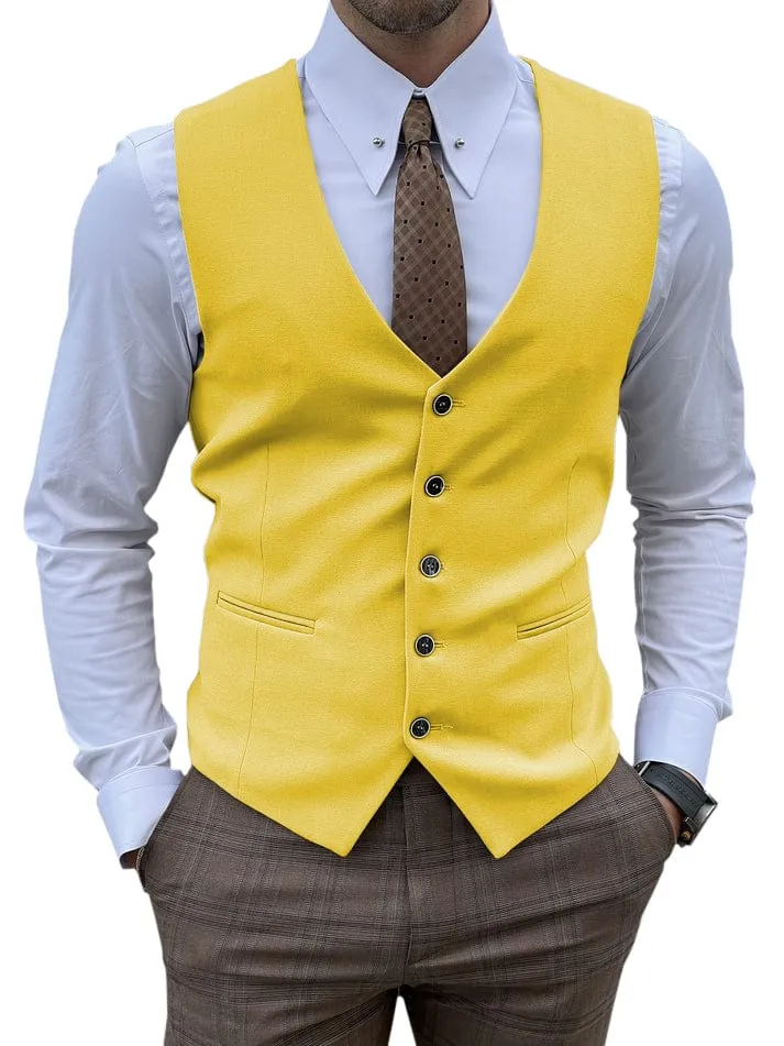 Men's Vest Single Breasted Business Casual V Neck Waistcoat