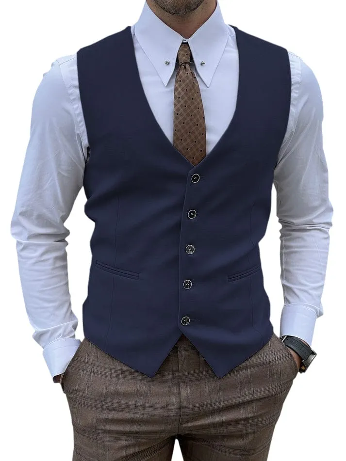 Men's Vest Single Breasted Business Casual V Neck Waistcoat