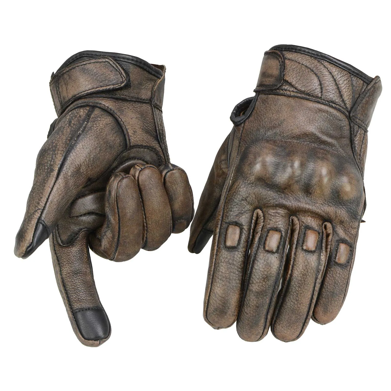 Milwaukee Leather MG7514 Men's Brown Leather i-Touch Screen Compatible Gel Palm Motorcycle Gloves W/ Protective Knuckle