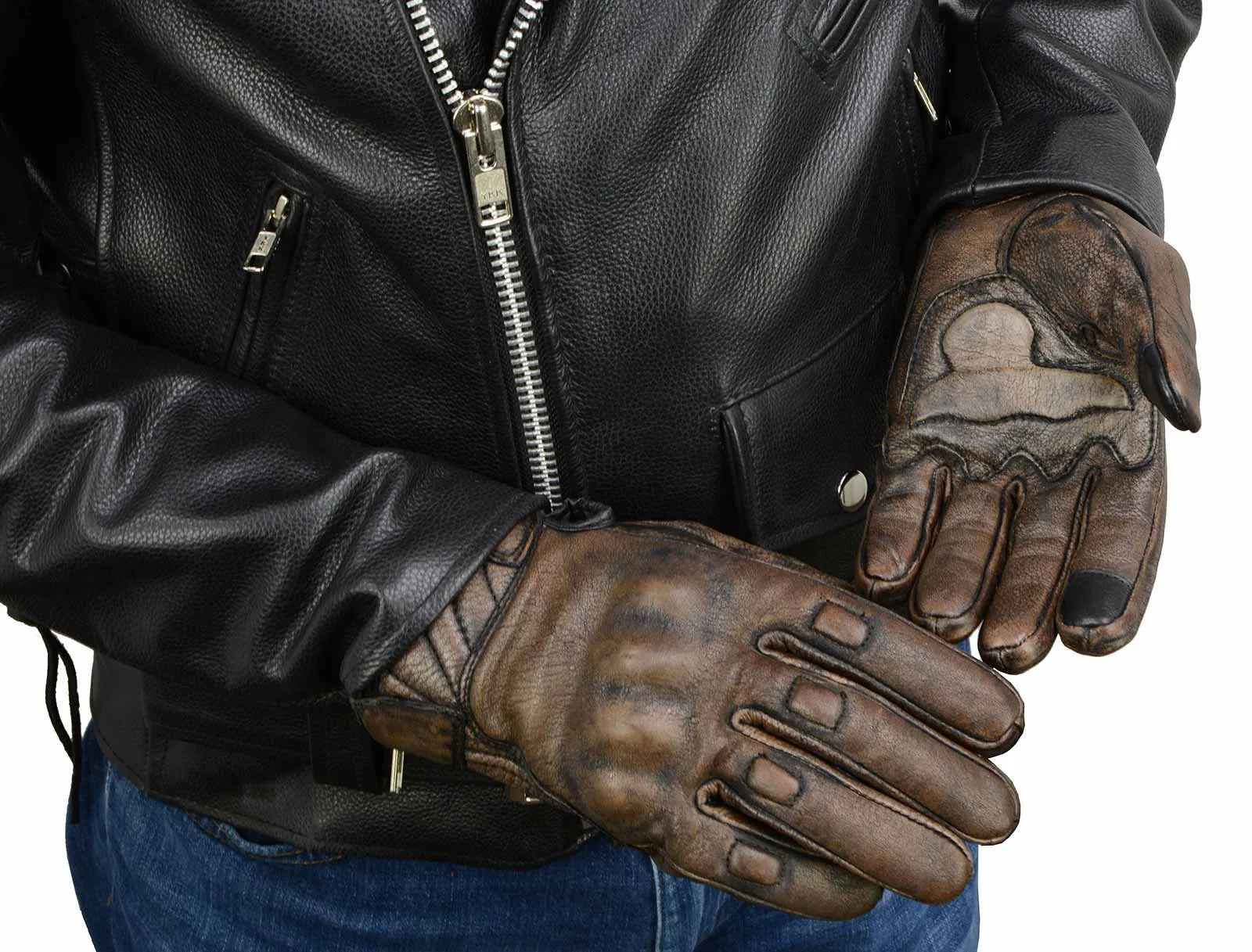 Milwaukee Leather MG7514 Men's Brown Leather i-Touch Screen Compatible Gel Palm Motorcycle Gloves W/ Protective Knuckle