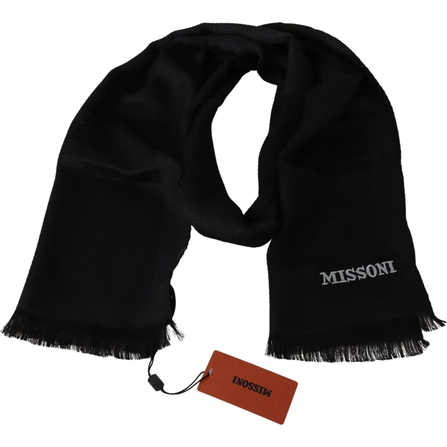 Missoni Black Wool Blend Unisex Neck Wrap Fringes Men's Scarf