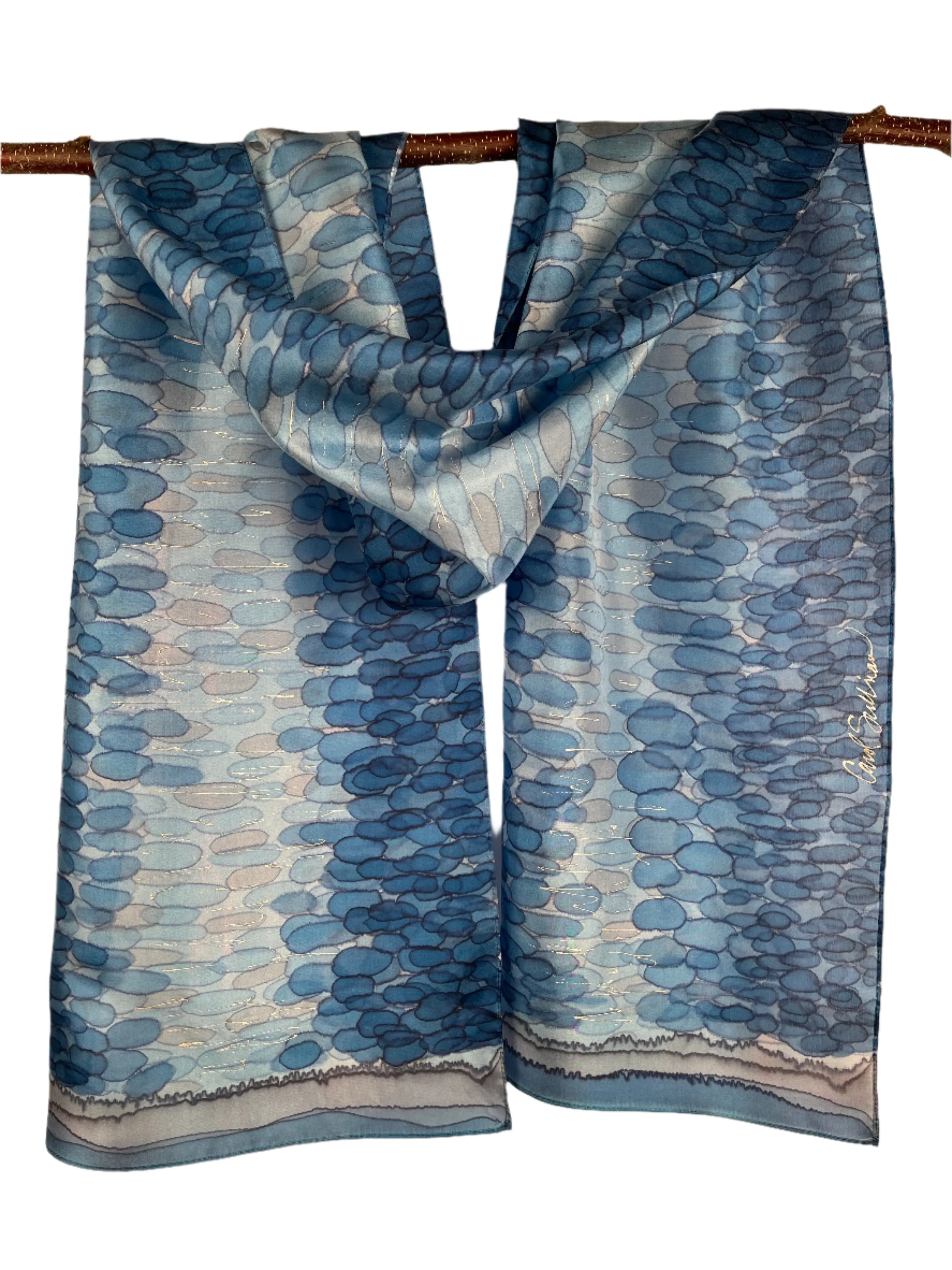 “Moonbeams on the Water" - Hand-Dyed Silk Scarf - $135