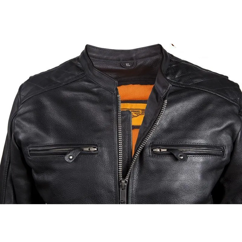 Motorcycle Jacket With Diamond Pattern On The Sides & Shoulders, MJ821-11-DL