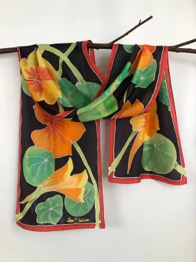 “Nasturtiums" - Hand-dyed Silk Scarf - $150