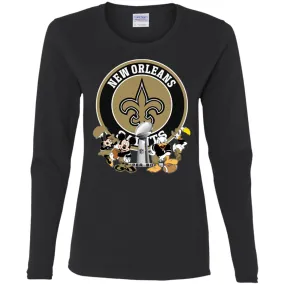 Nfl – New Orleans Saints Super Bowl 2019 Mickey Mouse Minnie Mouse Donald Duck Daisy Duck Football Women Long Sleeve Shirt