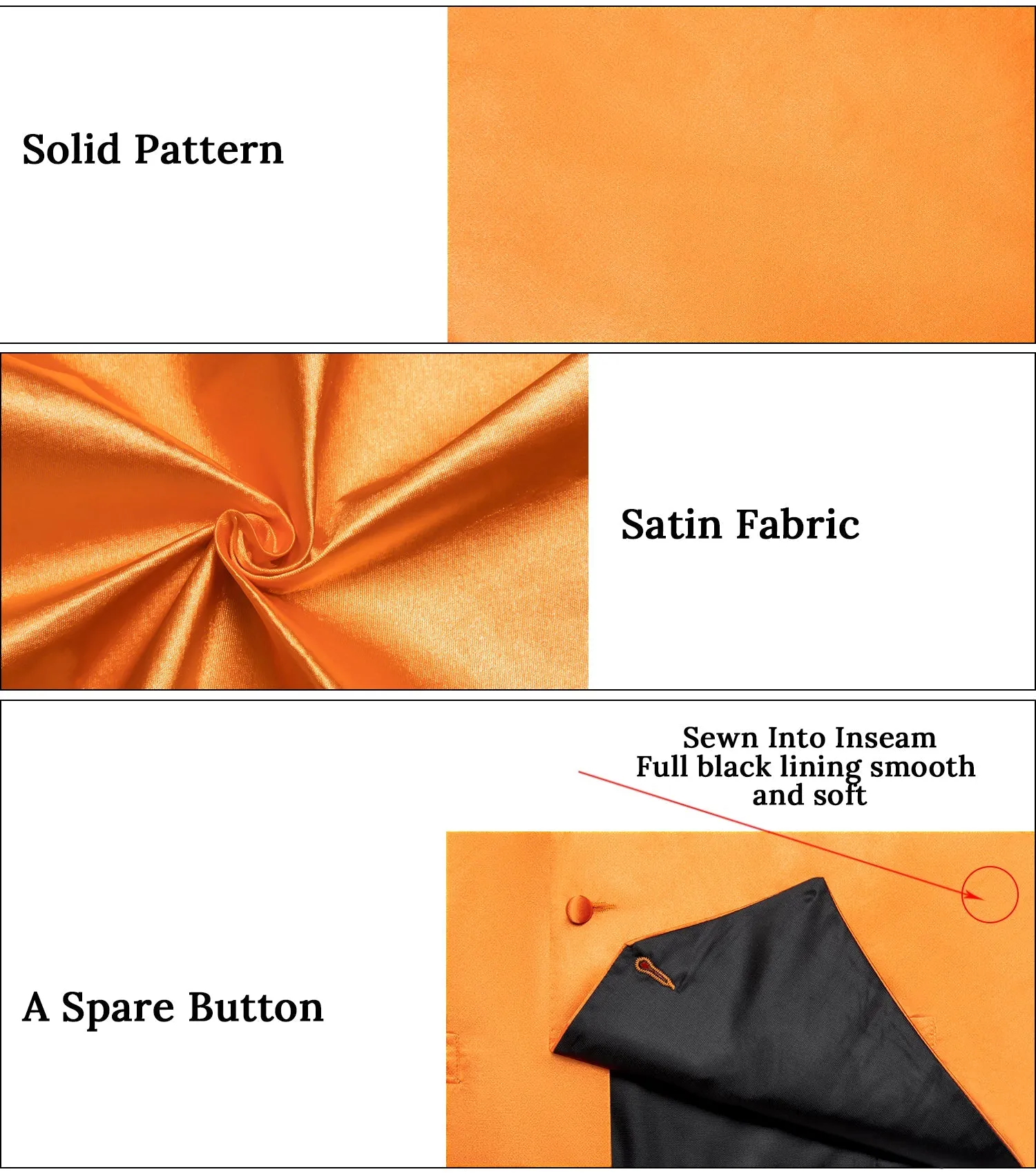 Orange Solid Silk Men's Vest Hanky Cufflinks Bow Tie Set