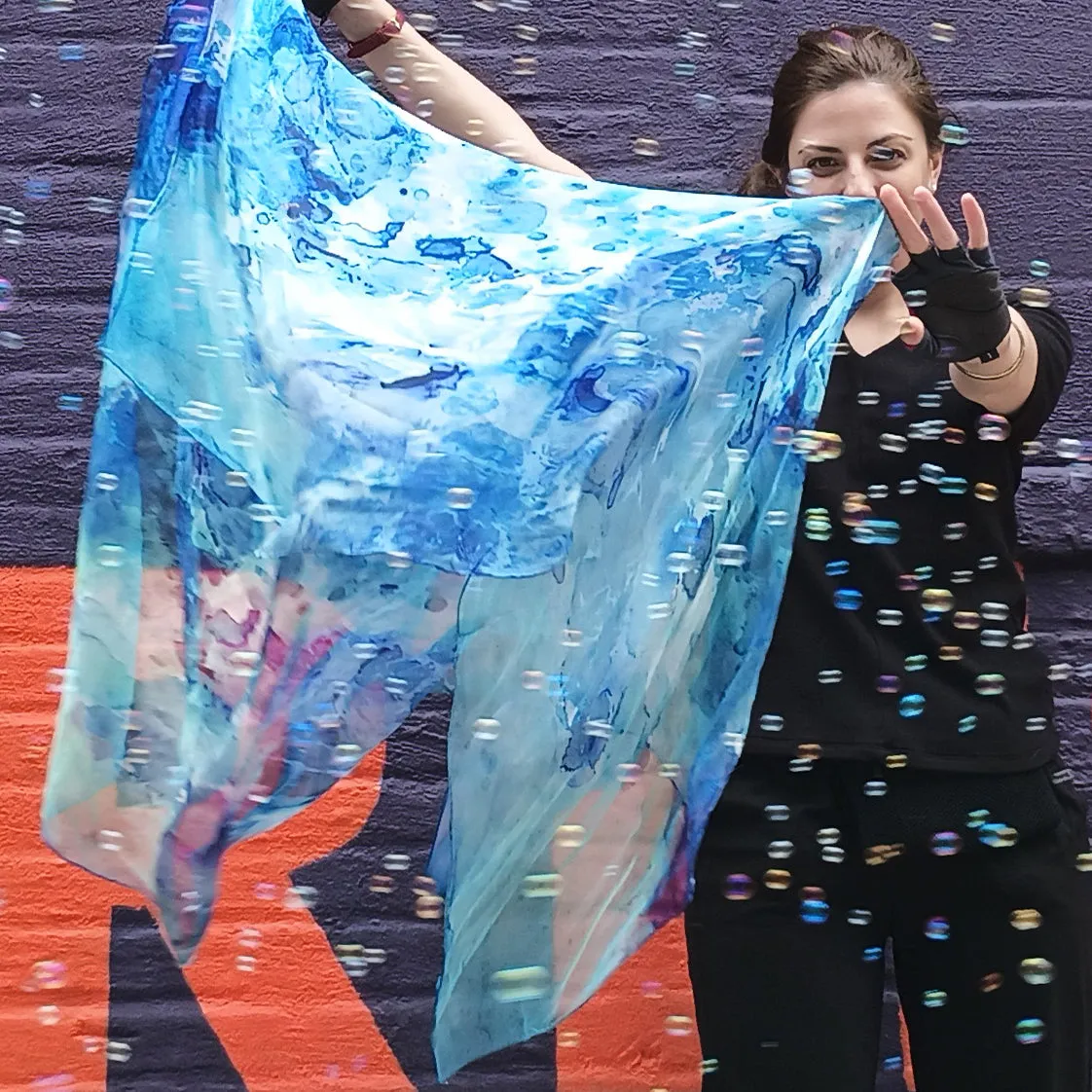 Oversized Clear Blue Silk Chiffon Scarf