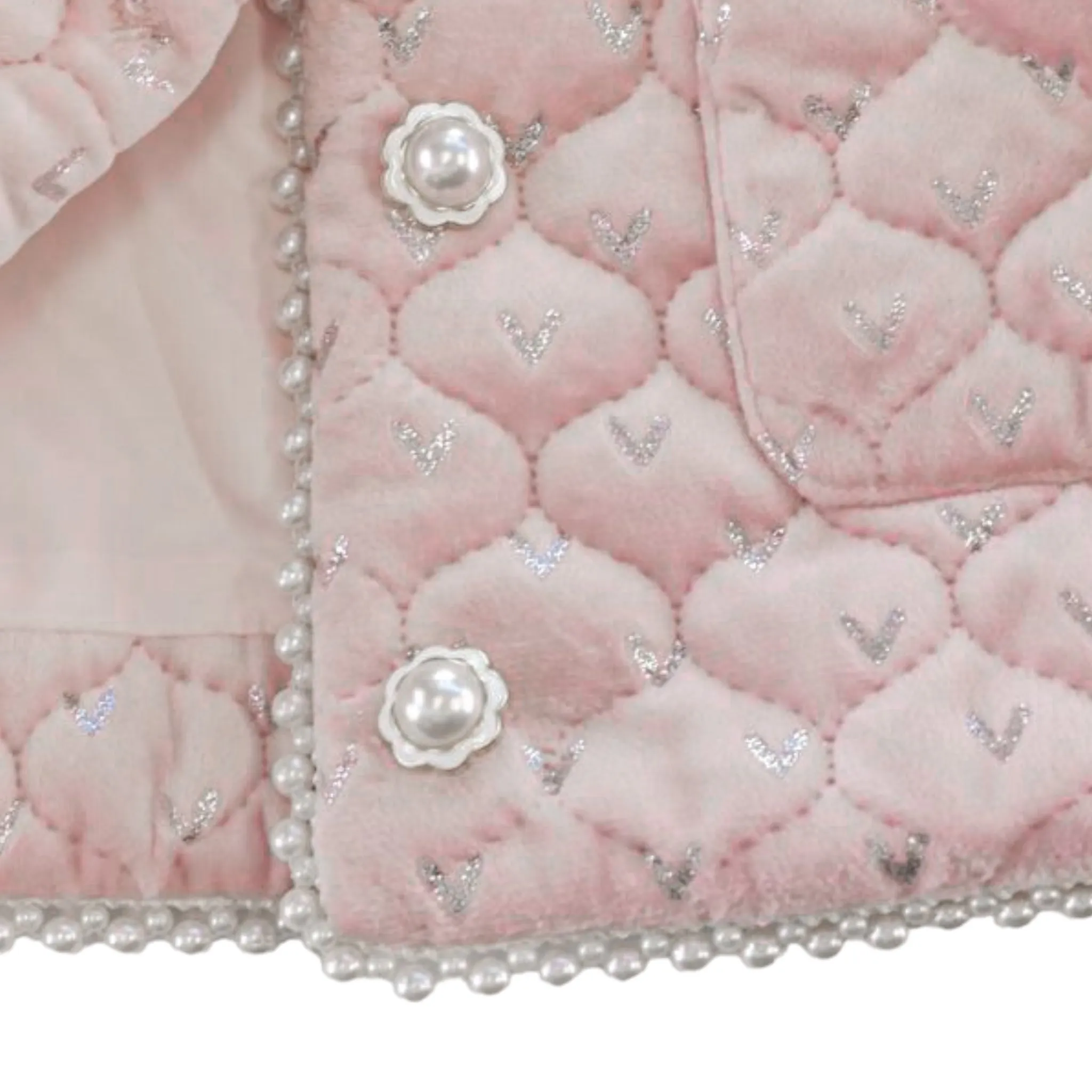 Pearl Trim Velvet Quilted Jacket - Pink