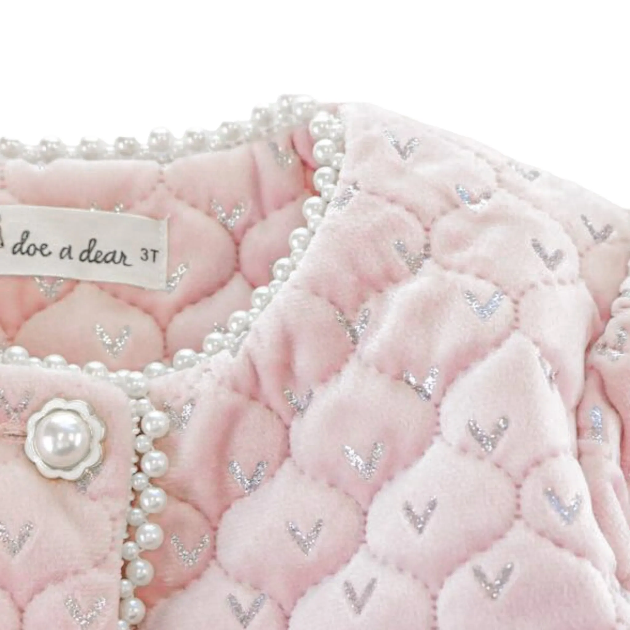 Pearl Trim Velvet Quilted Jacket - Pink