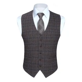 Plaid Slim Suit Vest - B4-LIGHT BROWN