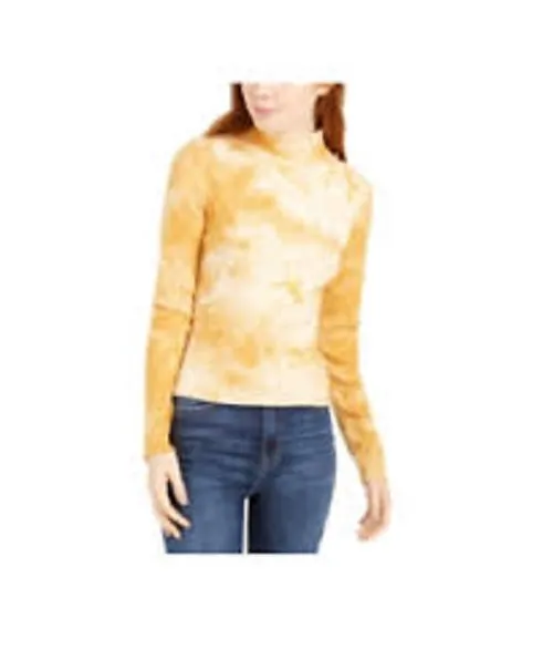 Planet Gold Juniors' Tie-Dye Mock Neck Top Yellow Size Medium