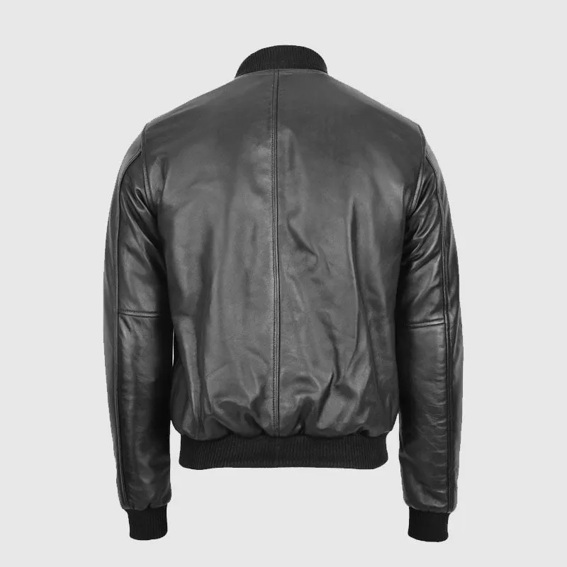 Premium Quality Mens Leather MA-1 Bomber Jacket Ryan Black