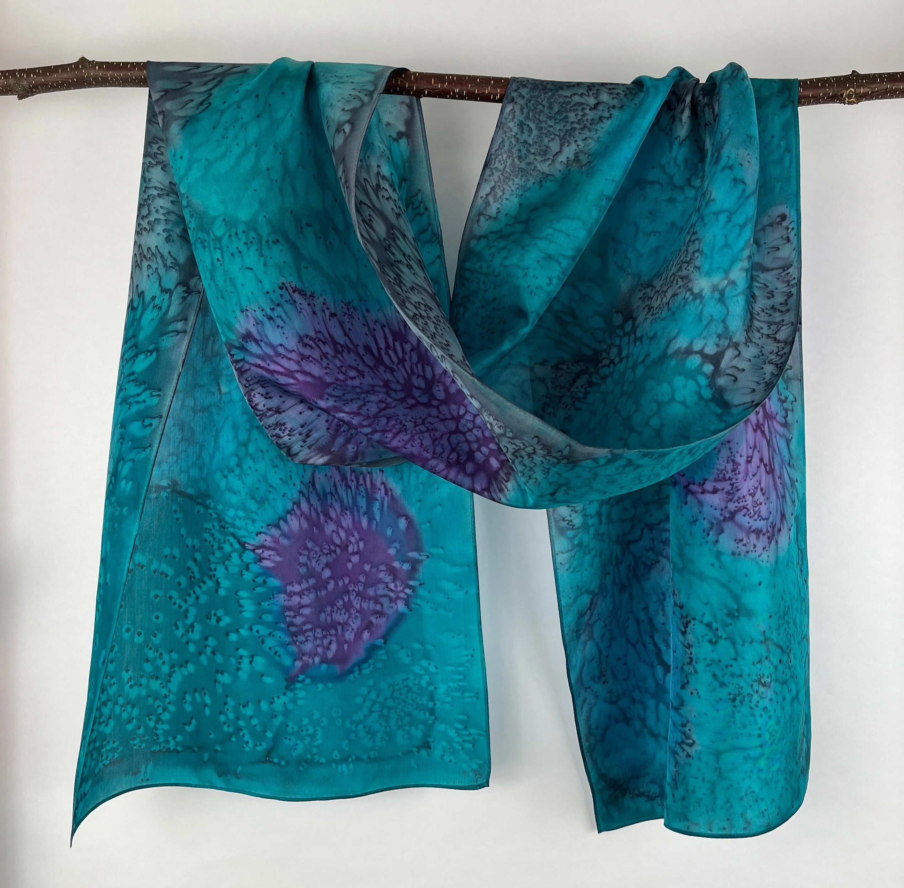 “Purple and Blue Mermaid” - Hand-dyed Silk Scarf - $125