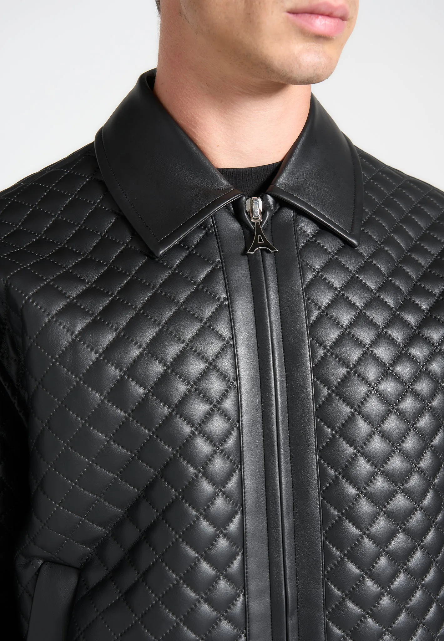 Quilted Leather Varsity Jacket - Black