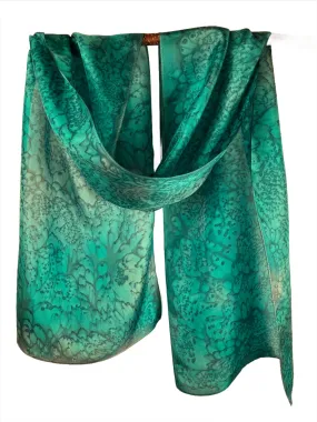 "Teal Blue/Green Mermaid" - Hand-dyed Silk Scarf - $125