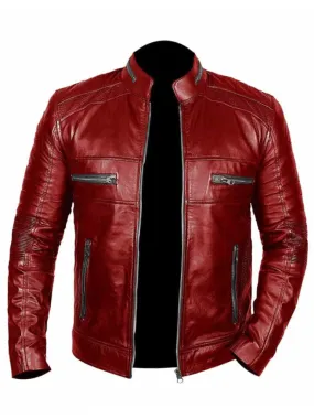 Red Cafe Racer Leather Jacket