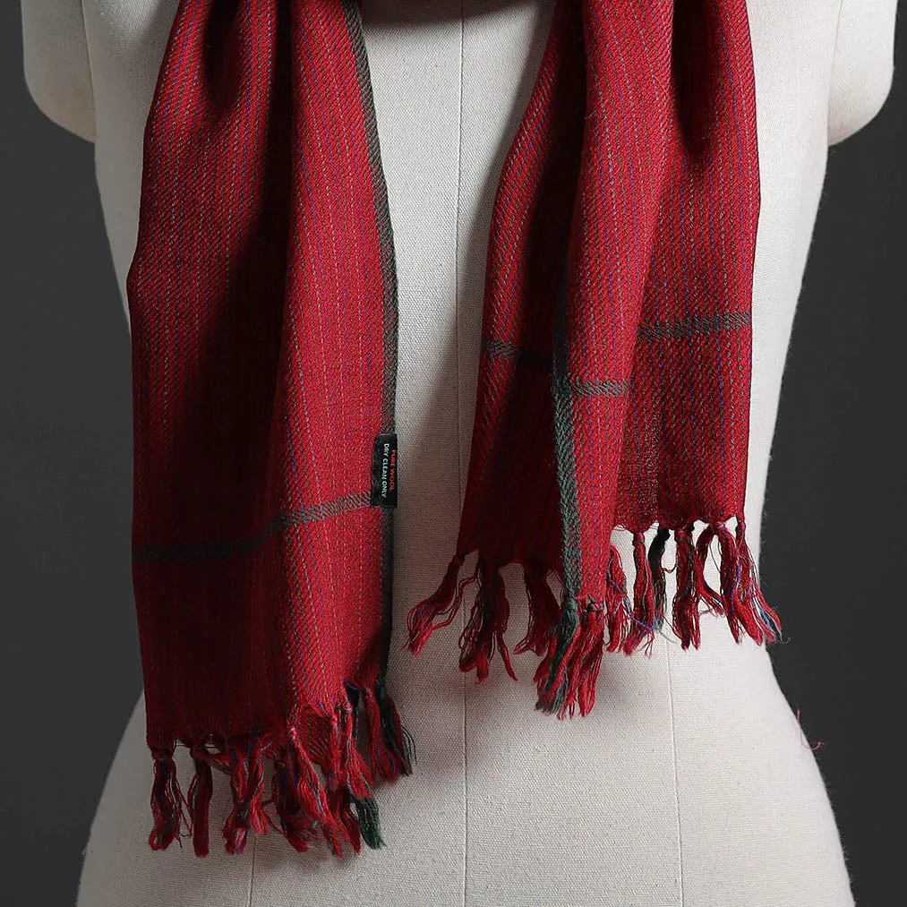 Red - Kumaun Handwoven Pure Merino Wool Scarf 221