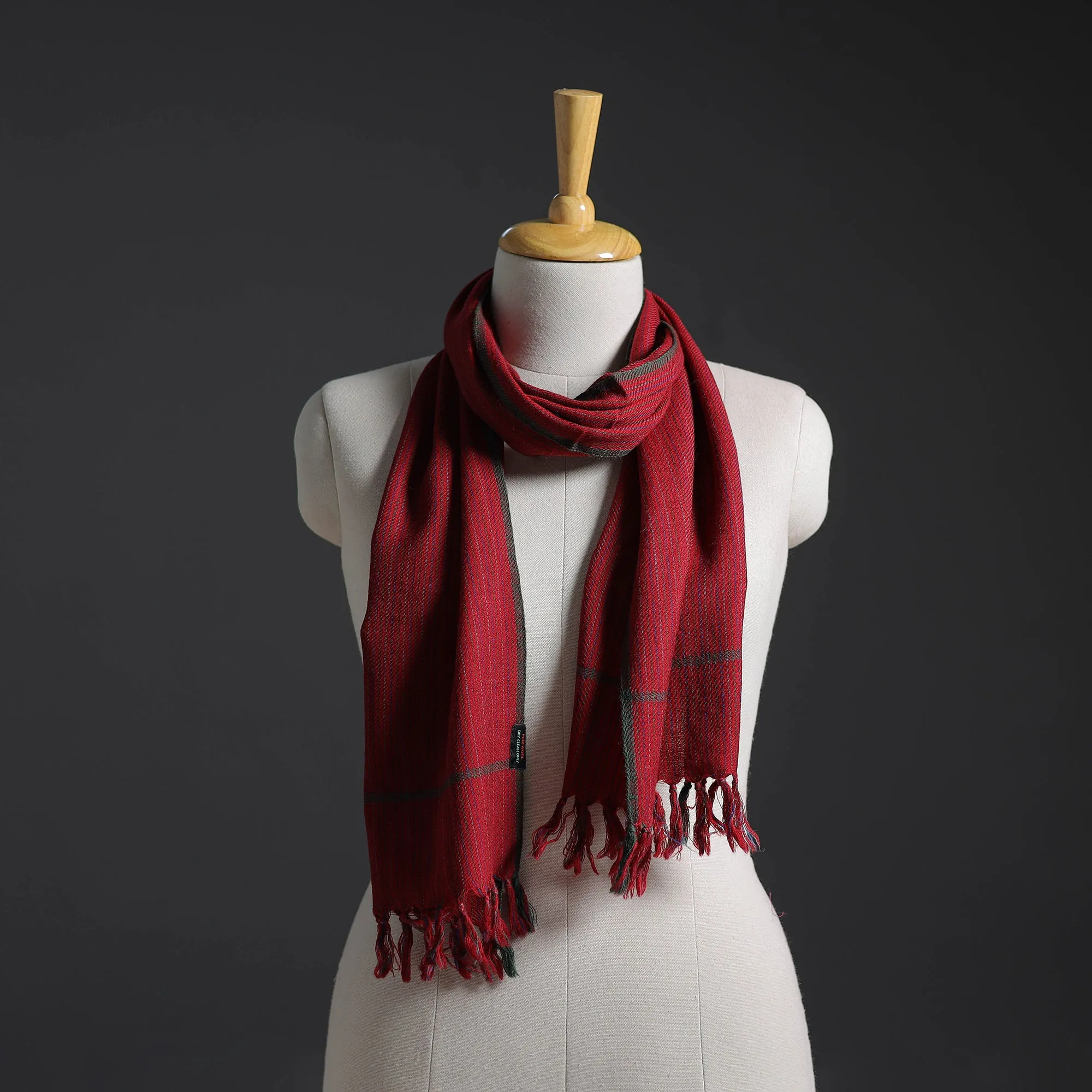 Red - Kumaun Handwoven Pure Merino Wool Scarf 221