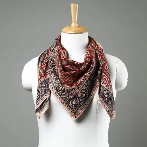 Red - Pedana Kalamkari Block Printed Natural Dyed Cotton Scarf 58