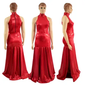 Red Sparkly Jewel Side Slit Trumpet Gown