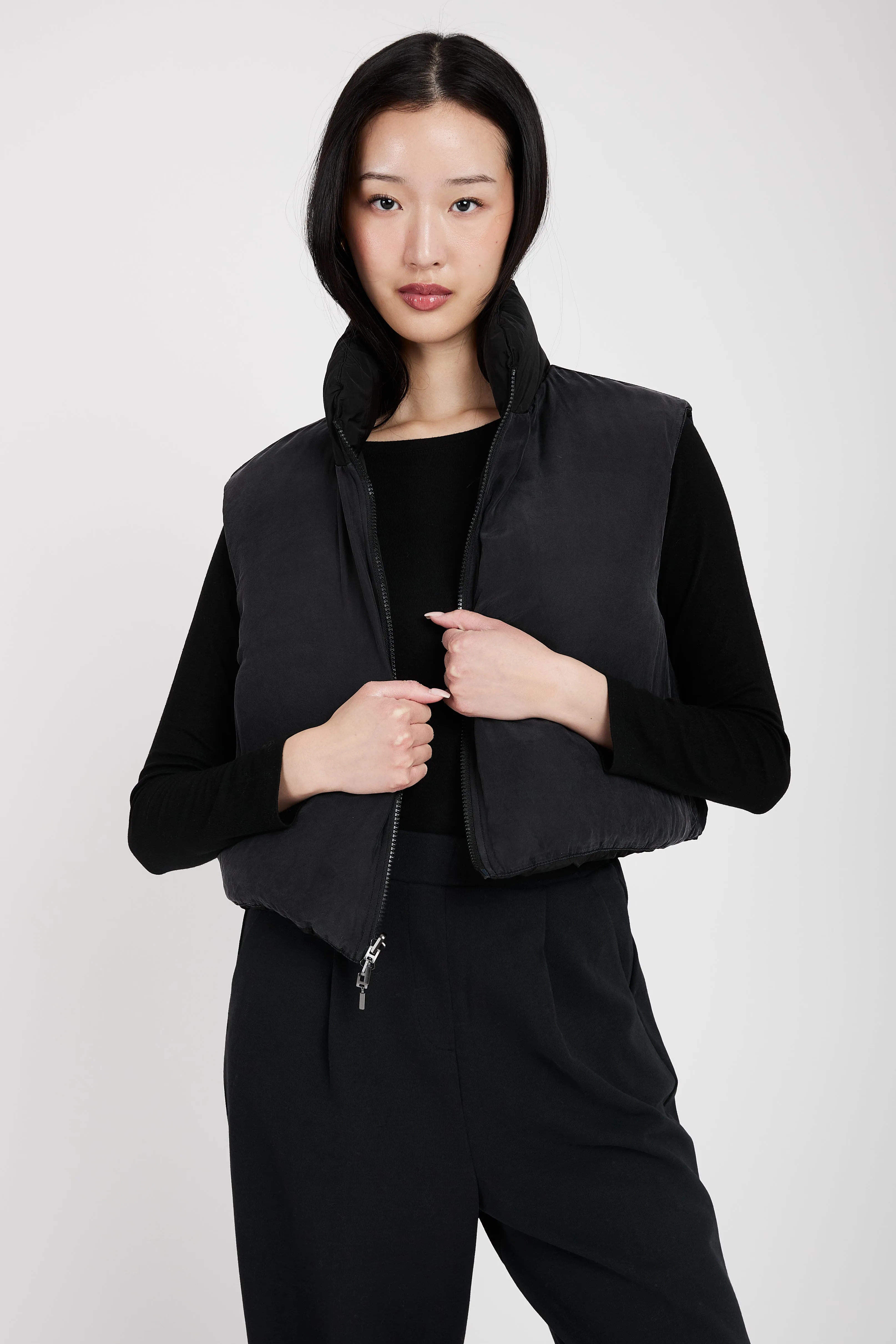 Reversible Padded Silk Vest in Black