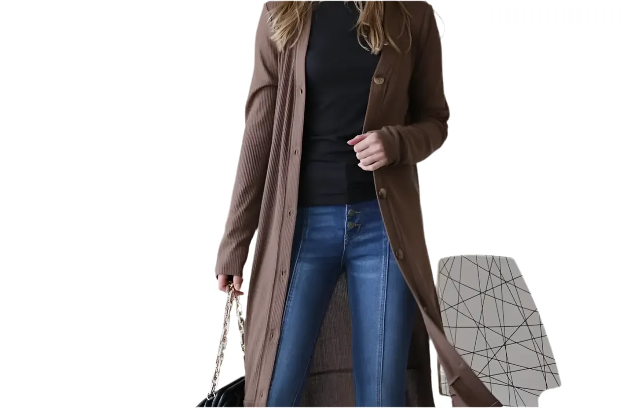 Ribbed Long Cardigan Brown