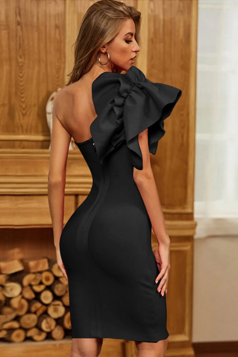 Ruffle Sleeve Zipper Back Sheath Dress