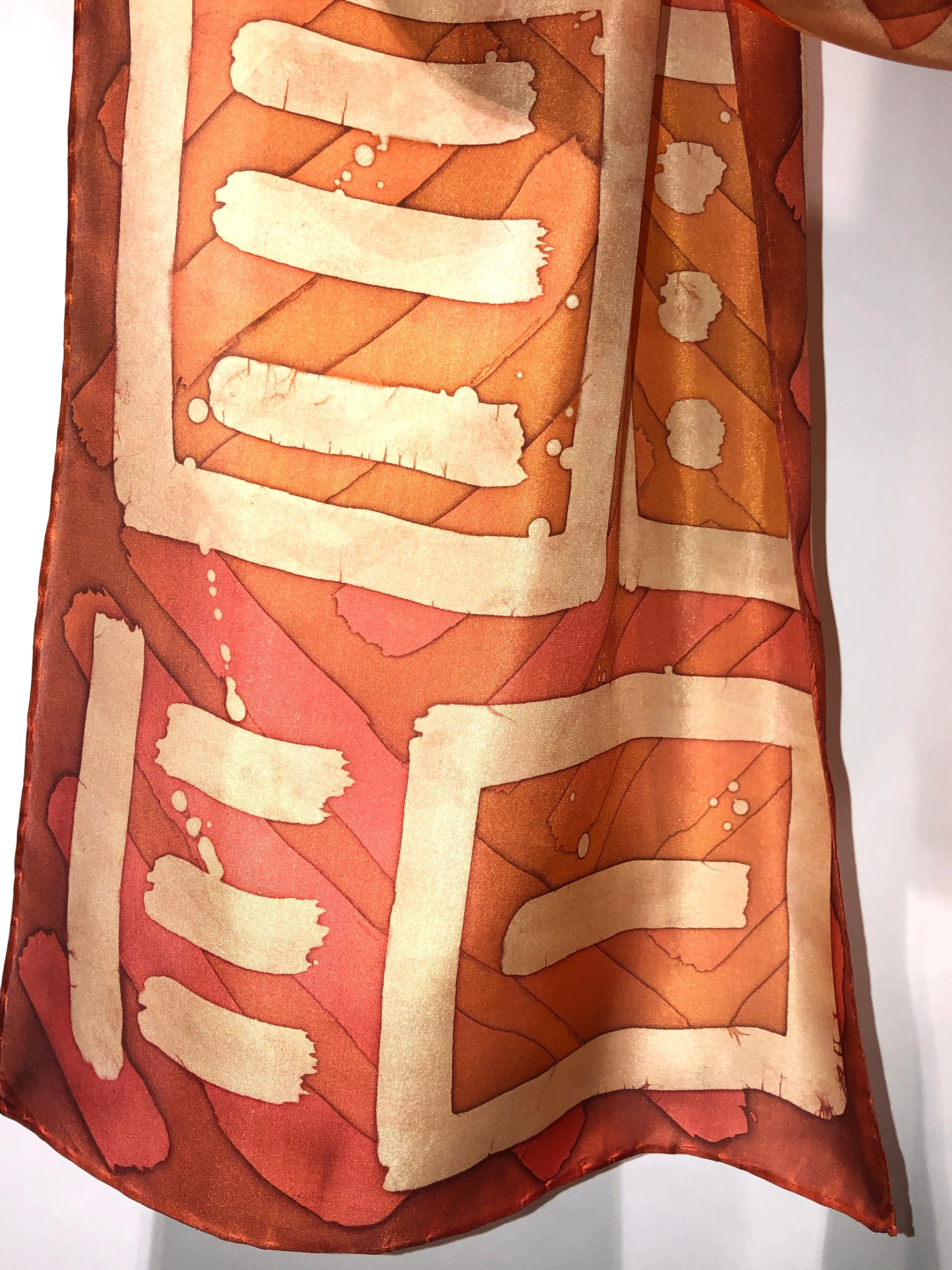 “Rusty Glyphs” - Hand-dyed Silk Scarf - $125