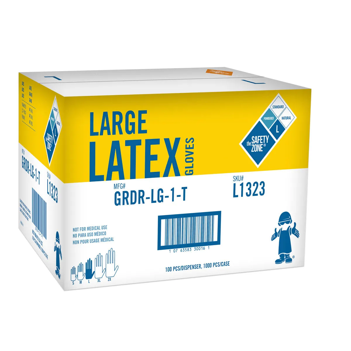 Safety Zone® White Disposable 5.0 Mil Powdered Latex Gloves (S - XL Sizes Available) - Case of 1000