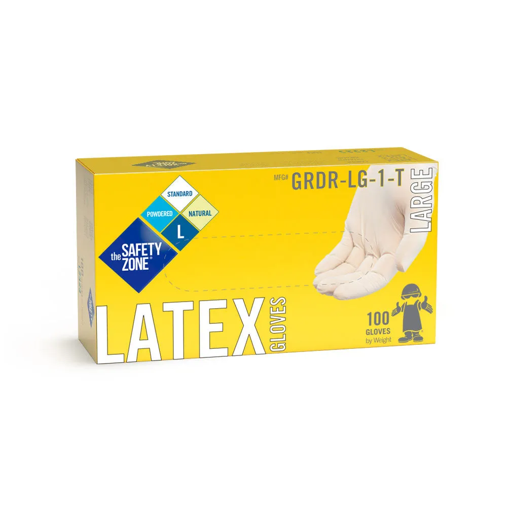 Safety Zone® White Disposable 5.0 Mil Powdered Latex Gloves (S - XL Sizes Available) - Case of 1000