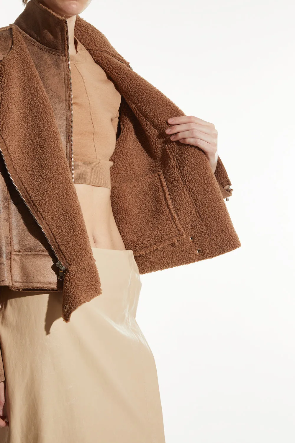 Saint Art New York - Phoebe Faux Sherpa Jacket in Camel