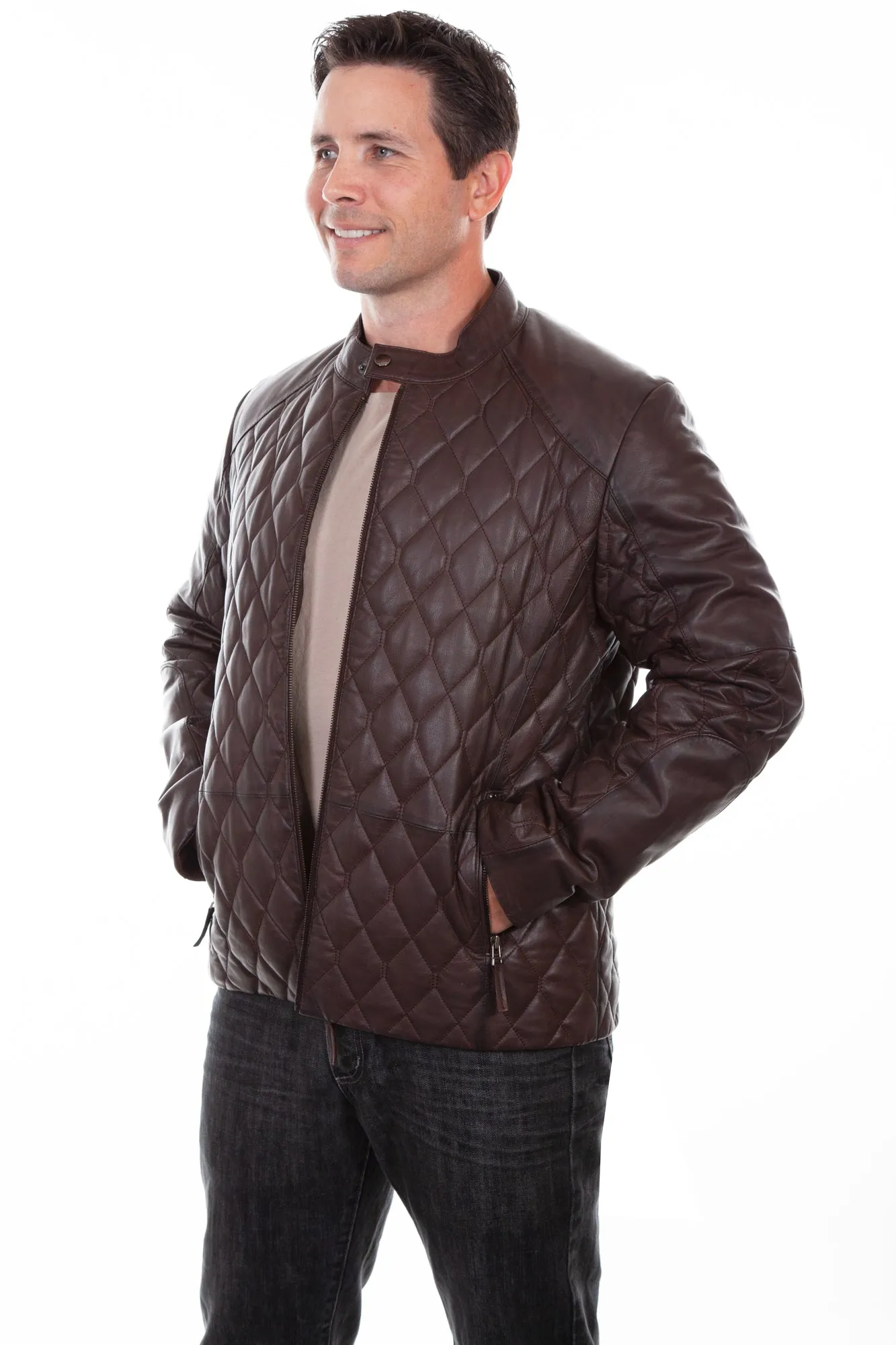 Scully Mens Chocolate Leather Quilted Jacket