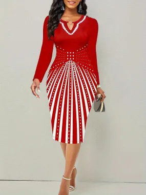 Secret Elegance: Geometric Pattern Long Sleeve Bodycon Dress