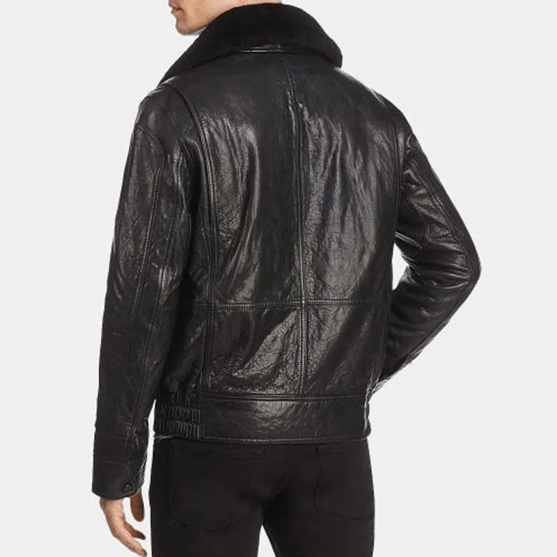 Shop Best Genuine Winter Leather Bomber Jacket Wool Collar