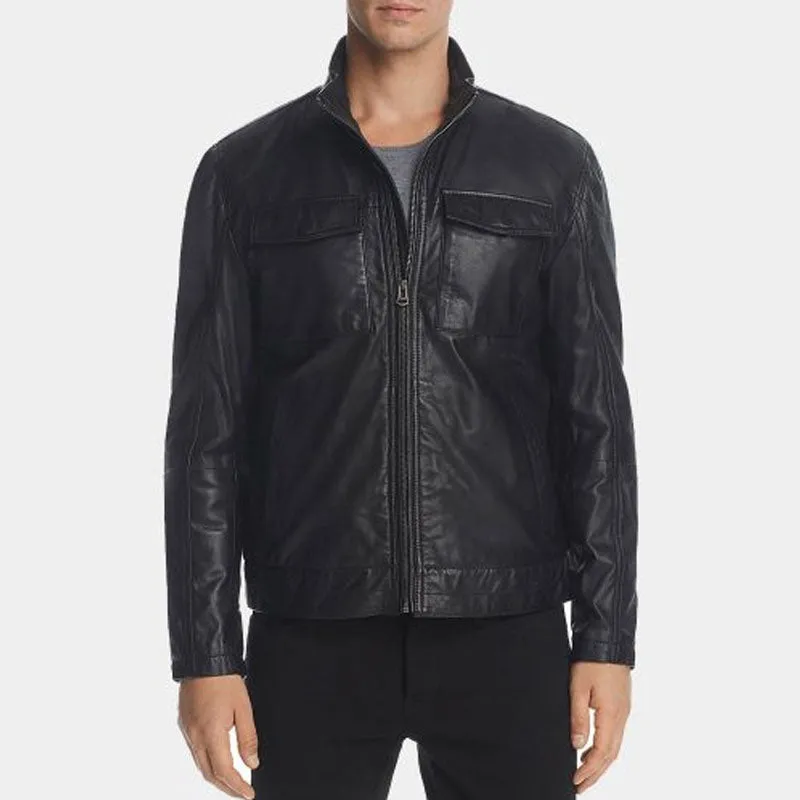 Shop Best Premium Quality Cole Haan Men's Leather Bomber Jacket For Sale