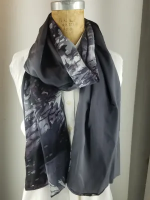 Silk Scarf Gray light gray breakup wave with Silk Gary Back