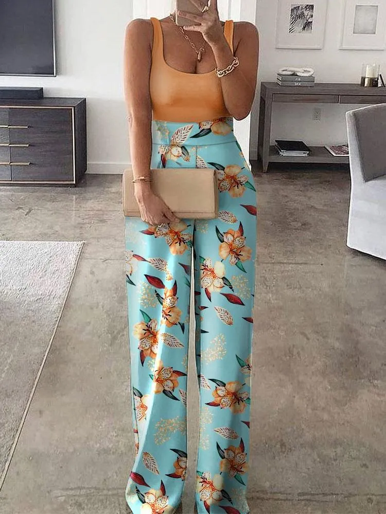 Sleeveless Printed High-waist Jumpsuit