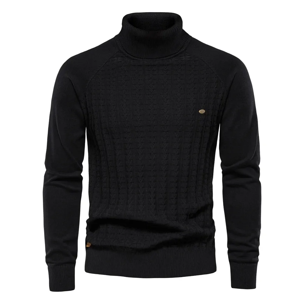 Solid Color Knitted Turtleneck Male Sweater Cotton High Quality Warm Men Pullover New Winter Casual Sweaters for Men