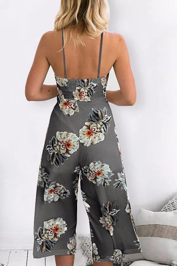 Spaghetti Strap Sleeveless Loose Floral Jumpsuit