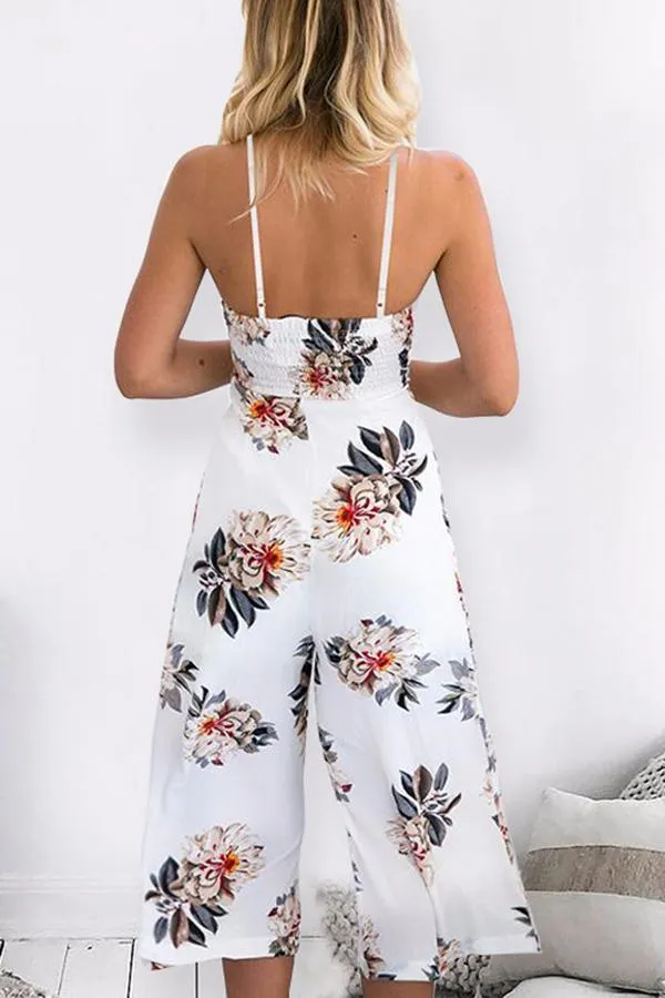 Spaghetti Strap Sleeveless Loose Floral Jumpsuit