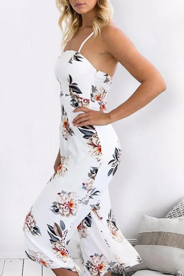 Spaghetti Strap Sleeveless Loose Floral Jumpsuit