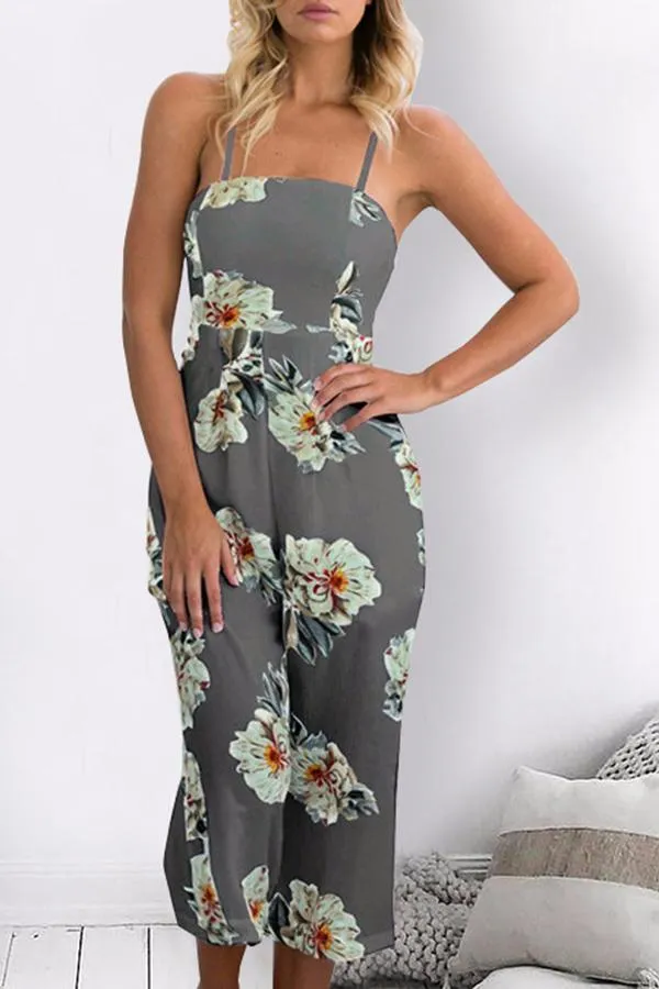 Spaghetti Strap Sleeveless Loose Floral Jumpsuit