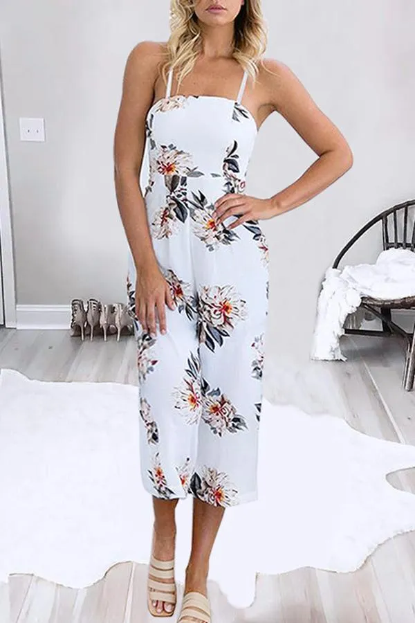 Spaghetti Strap Sleeveless Loose Floral Jumpsuit